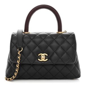 Caviar Lizard Embossed Quilted Mini Coco Handle Flap Black