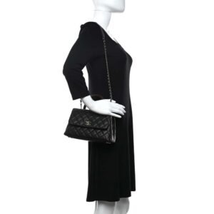 Caviar Lizard Embossed Quilted Mini Coco Handle Flap Black