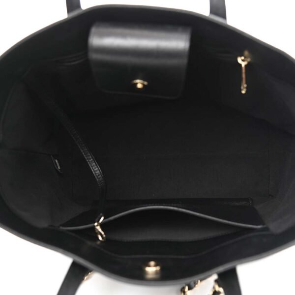 Calfskin Stitched Shopping Tote Black