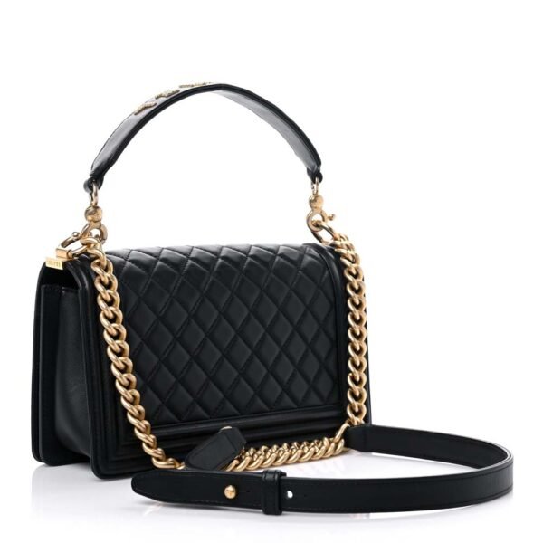 Caviar Medium Boy Logo Top Handle Flap Black