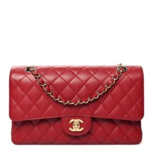 Caviar Quilted Medium Double Flap Dark Red