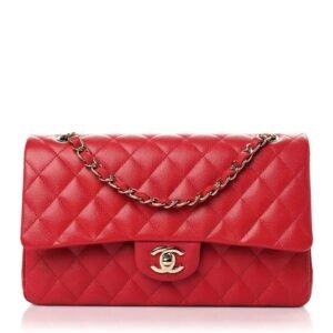 Caviar Quilted Medium Double Flap Red