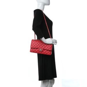 Caviar Quilted Medium Double Flap Red