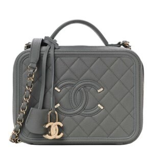 Caviar Quilted Medium CC Filigree Vanity Case Grey
