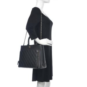 Caviar Quilted Large Business Affinity Shopping Bag Black